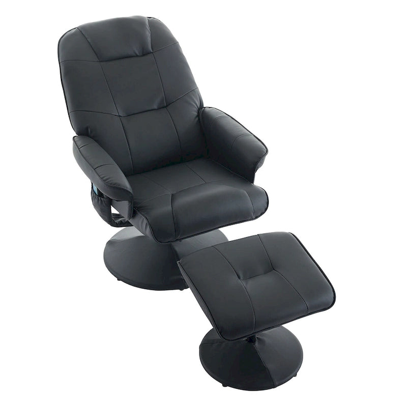 Fauteuil inclinable de massage en similicuir avec fonction pivotante à 360° et pouf