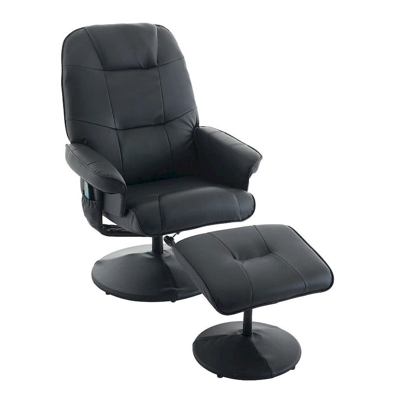 Fauteuil inclinable de massage en similicuir avec fonction pivotante à 360° et pouf