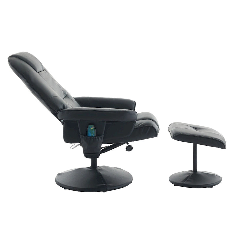 Fauteuil inclinable de massage en similicuir avec fonction pivotante à 360° et pouf
