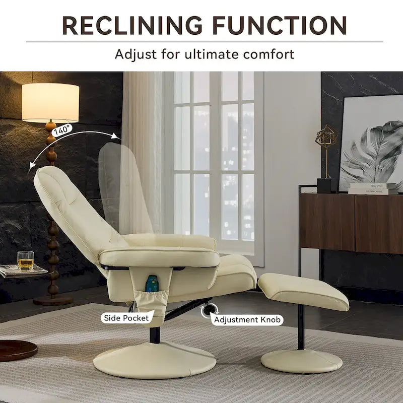 Fauteuil inclinable de massage en similicuir avec fonction pivotante à 360° et pouf