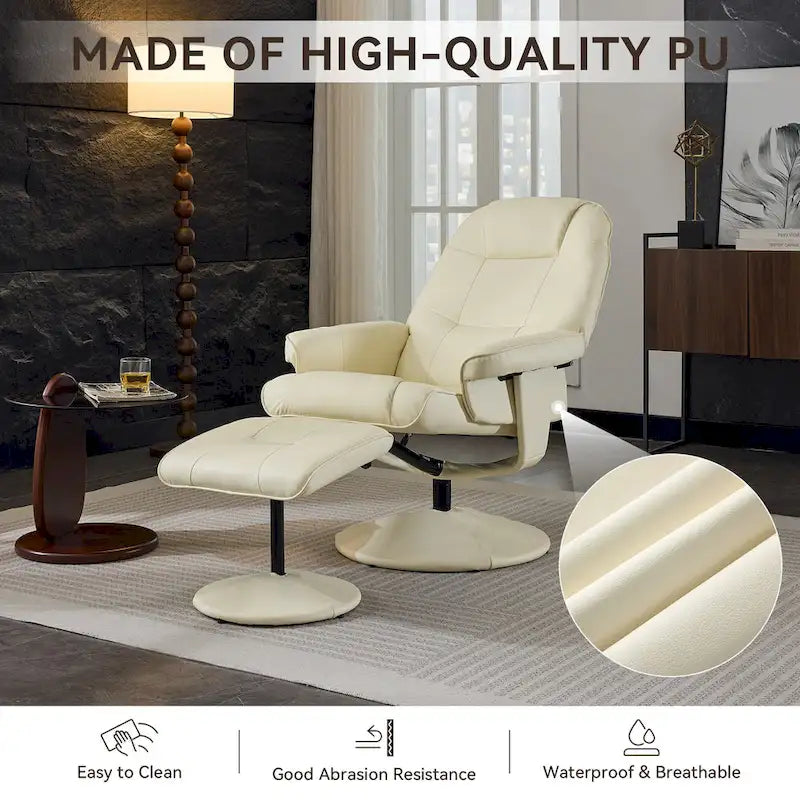 Fauteuil inclinable de massage en similicuir avec fonction pivotante à 360° et pouf