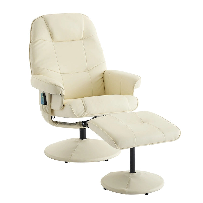 Fauteuil inclinable de massage en similicuir avec fonction pivotante à 360° et pouf