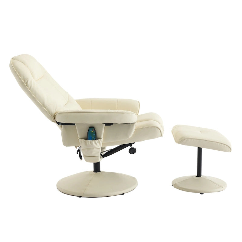 Fauteuil inclinable de massage en similicuir avec fonction pivotante à 360° et pouf