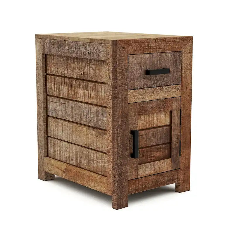 Table d'appoint de rangement en bois massif 23 pouces, ton naturel chaud rustique