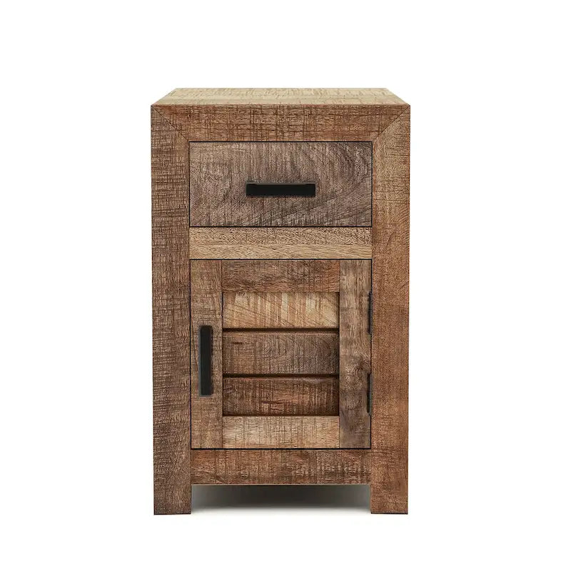 Table d'appoint de rangement en bois massif 23 pouces, ton naturel chaud rustique