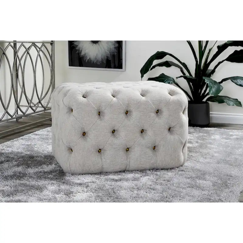 Pouf capitonné en tissu de lin - Beige