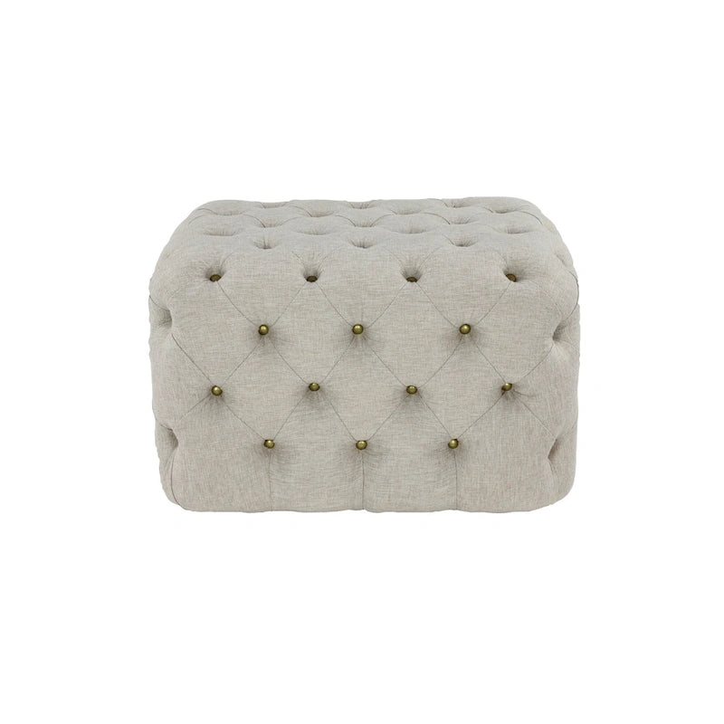 Pouf capitonné en tissu de lin - Beige