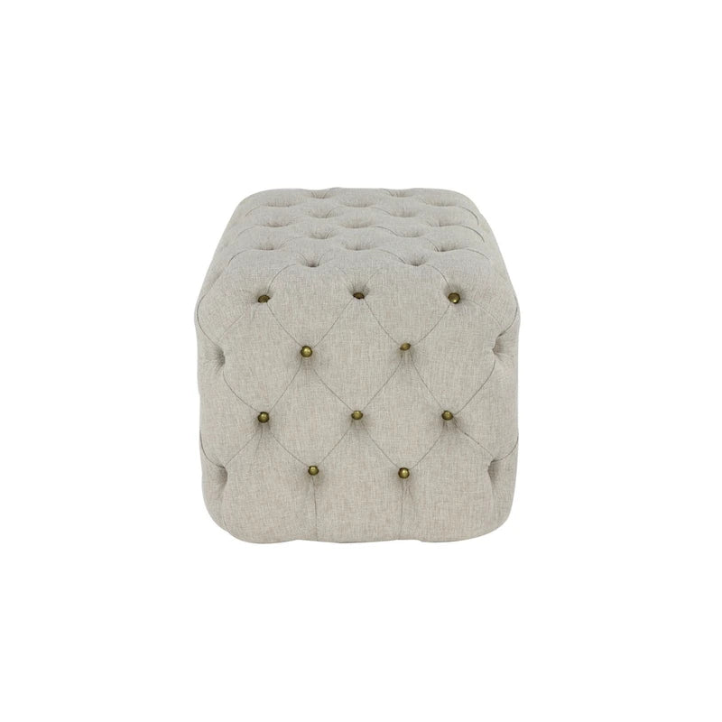 Pouf capitonné en tissu de lin - Beige