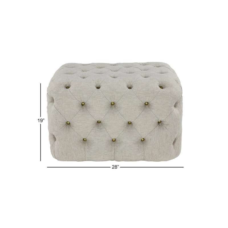 Pouf capitonné en tissu de lin - Beige