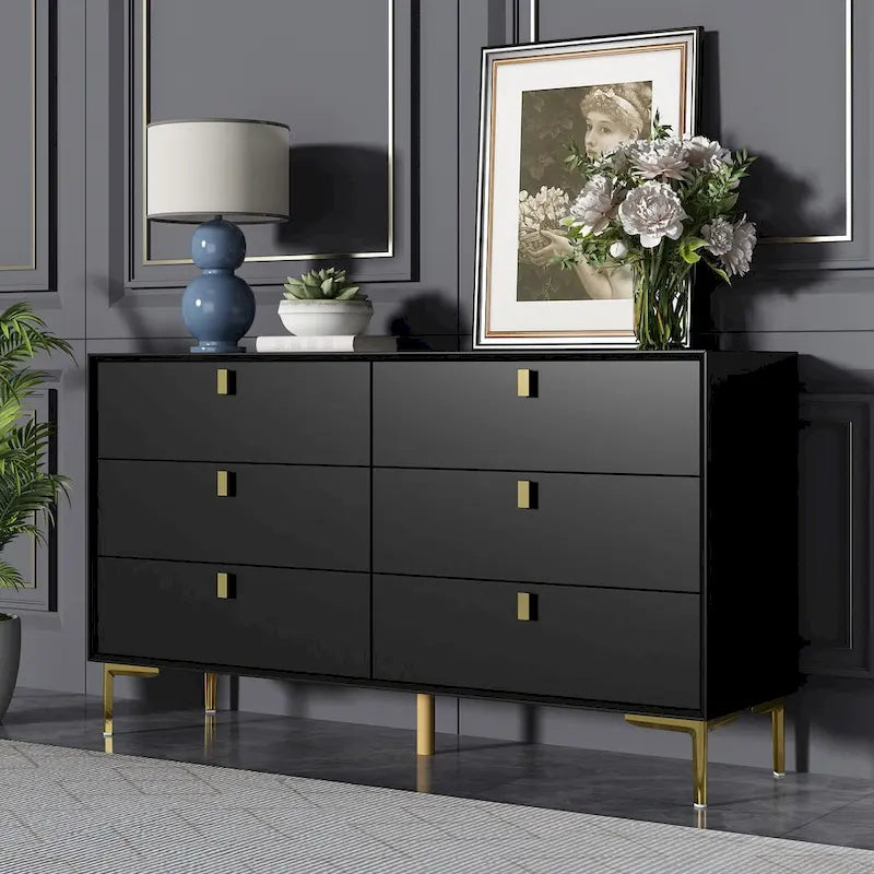 Commode Commode moderne pour chambre à coucher, Buffet double 6 tiroirs