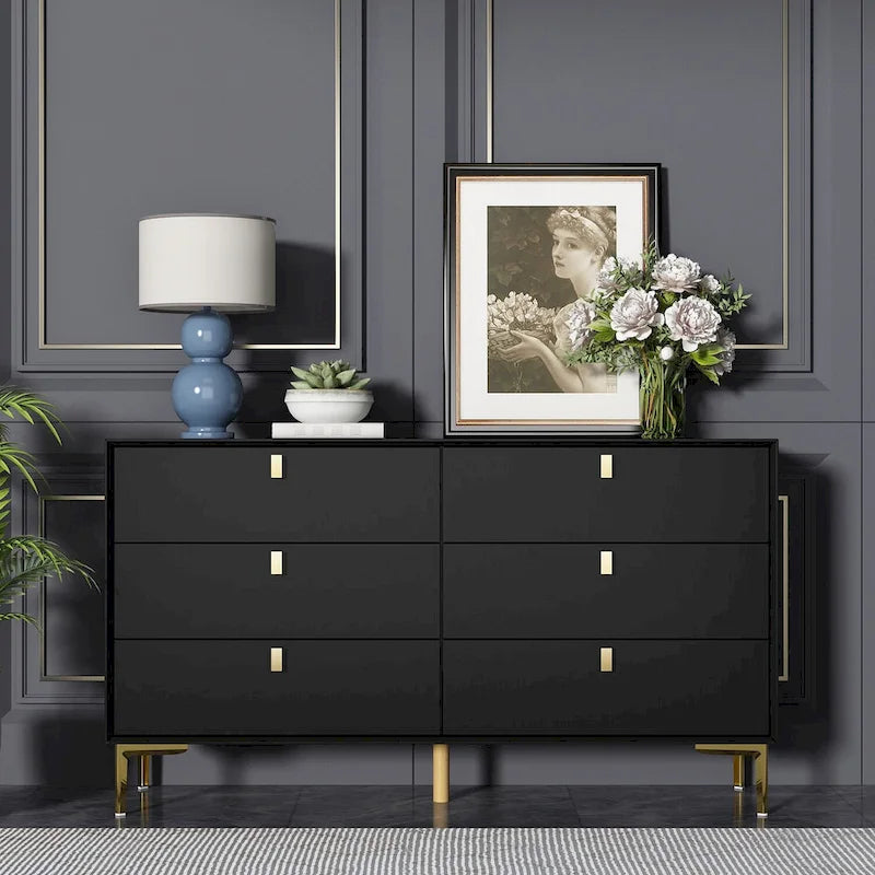 Commode Commode moderne pour chambre à coucher, Buffet double 6 tiroirs