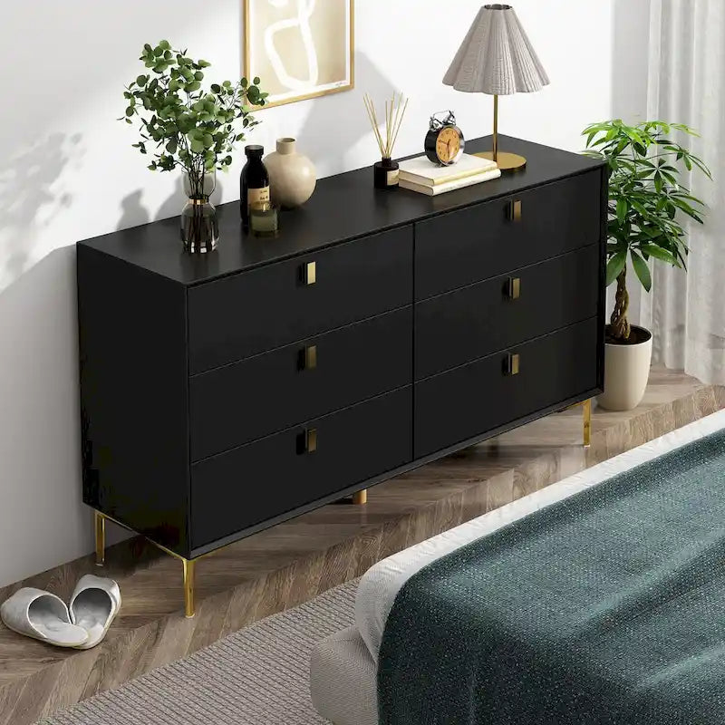 Commode Commode moderne pour chambre à coucher, Buffet double 6 tiroirs