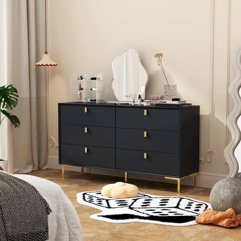Commode Commode moderne pour chambre à coucher, Buffet double 6 tiroirs