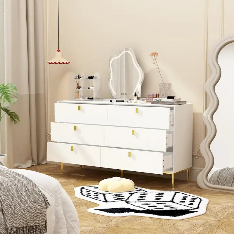 Commode Commode moderne pour chambre à coucher, Buffet double 6 tiroirs