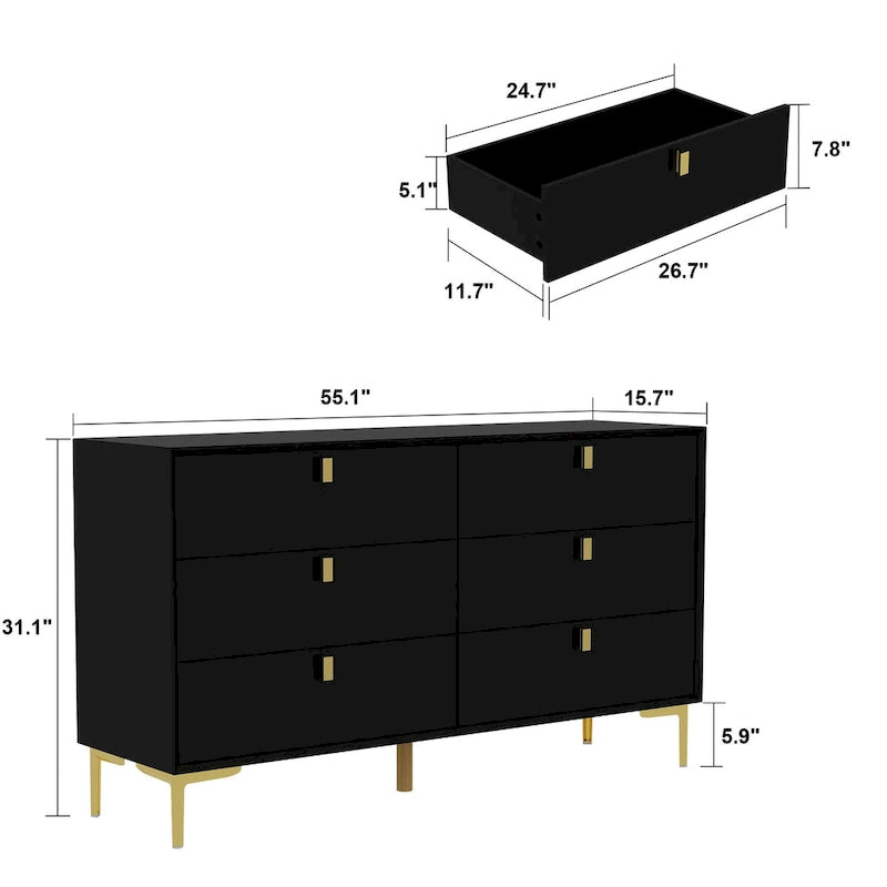 Commode Commode moderne pour chambre à coucher, Buffet double 6 tiroirs