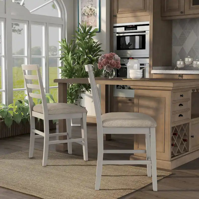 Chaises de comptoir en bois blanc style ferme