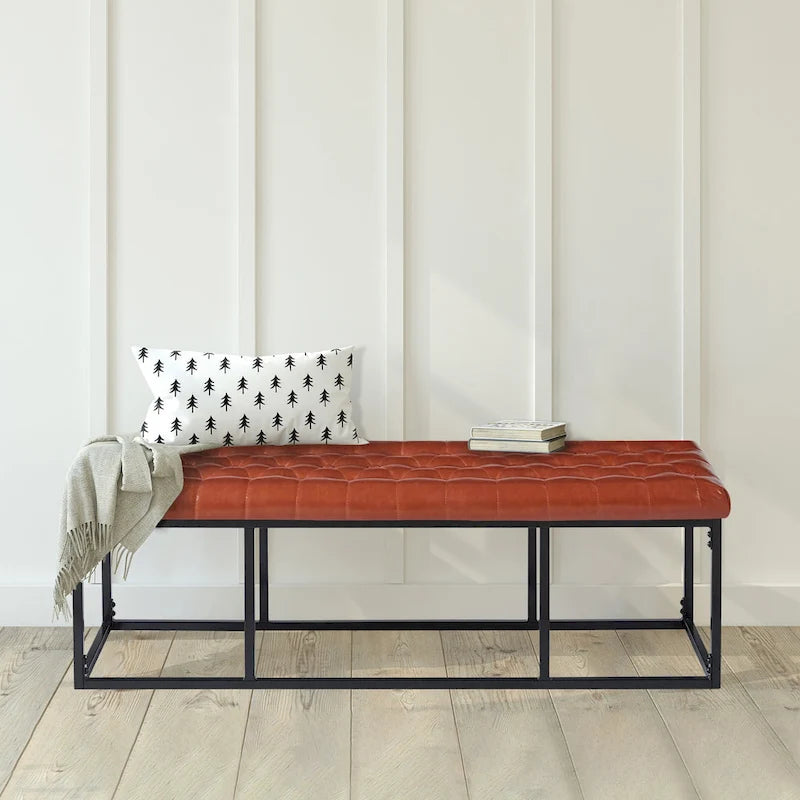 Banc d'appoint en similicuir avec piétement en métal