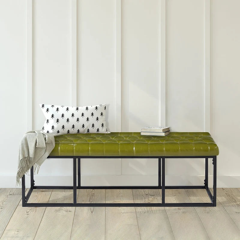 Banc d'appoint en similicuir avec piétement en métal