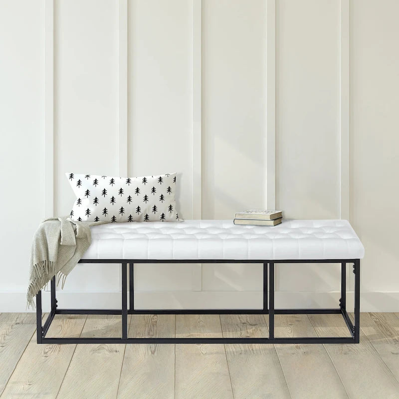 Banc d'appoint en similicuir avec piétement en métal