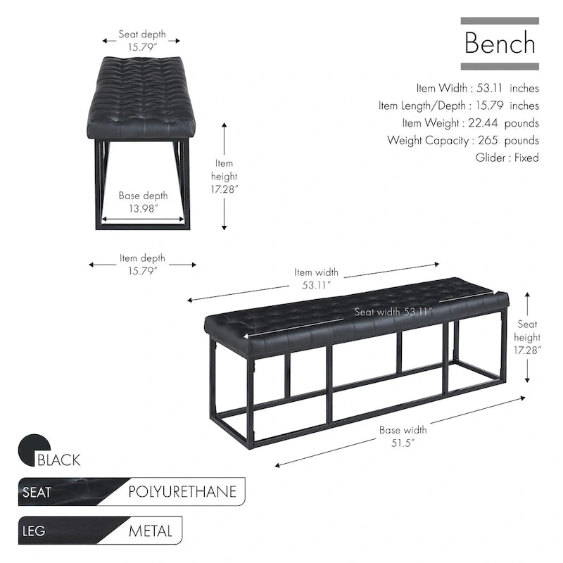 Banc d'appoint en similicuir avec piétement en métal
