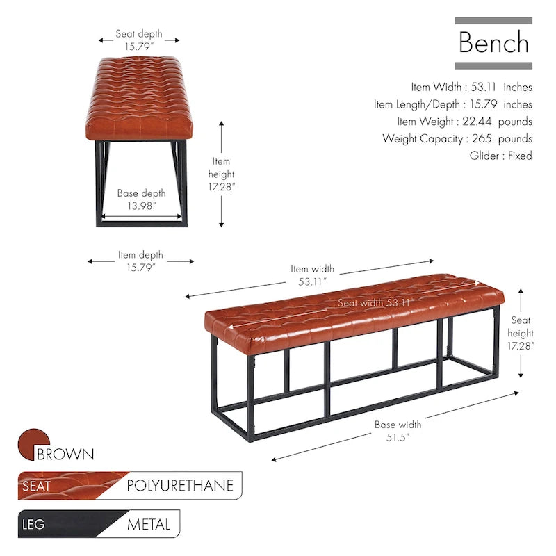 Banc d'appoint en similicuir avec piétement en métal