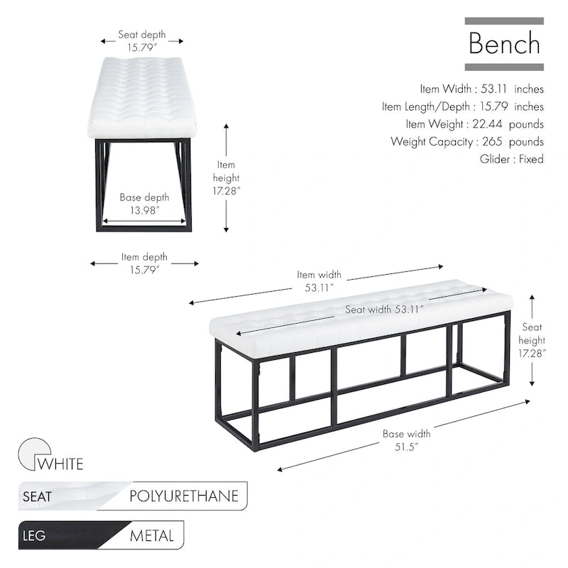 Banc d'appoint en similicuir avec piétement en métal