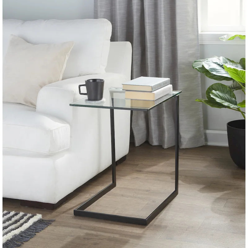 Table d'appoint en acier inoxydable et verre