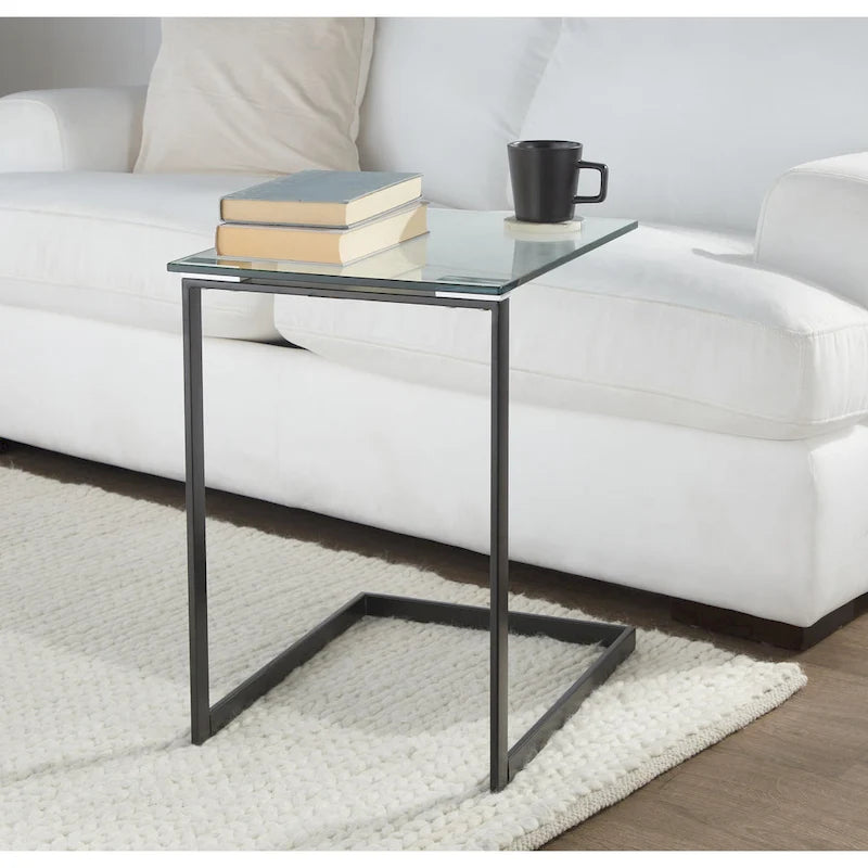 Table d'appoint en acier inoxydable et verre