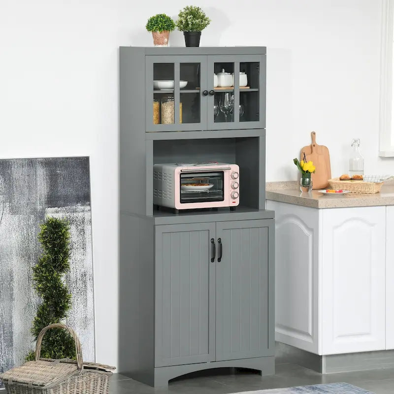 Buffet et vaisselier de cuisine en bois avec porte vitrée Accent