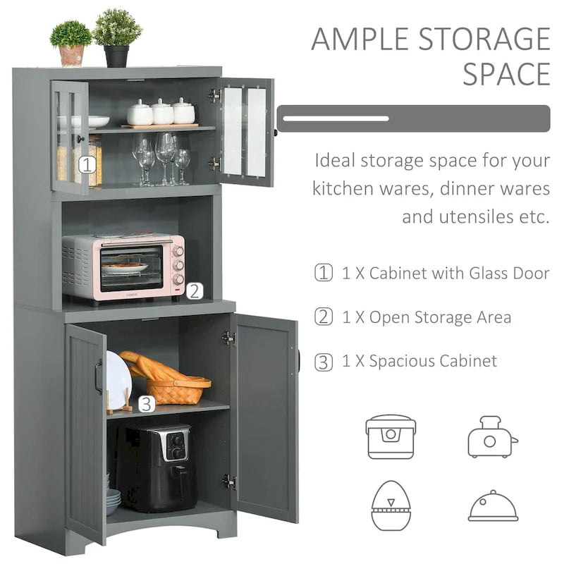 Buffet et vaisselier de cuisine en bois avec porte vitrée Accent