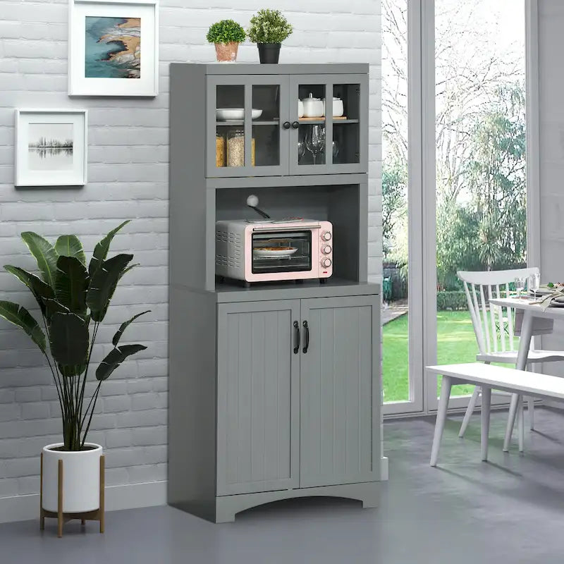 Buffet et vaisselier de cuisine en bois avec porte vitrée Accent