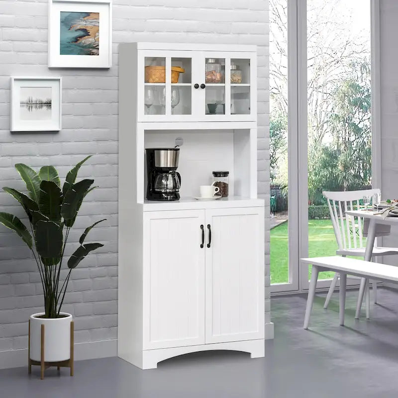 Buffet et vaisselier de cuisine en bois avec porte vitrée Accent