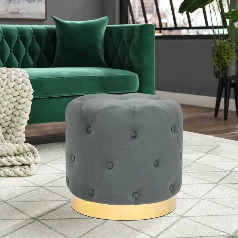 Tabouret pouf rond en velours, repose-pieds de vanité, base plaquée or