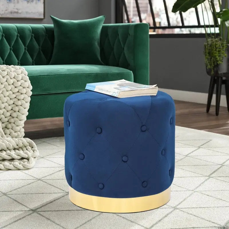 Tabouret pouf rond en velours, repose-pieds de vanité, base plaquée or