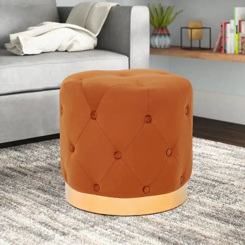 Tabouret pouf rond en velours, repose-pieds de vanité, base plaquée or