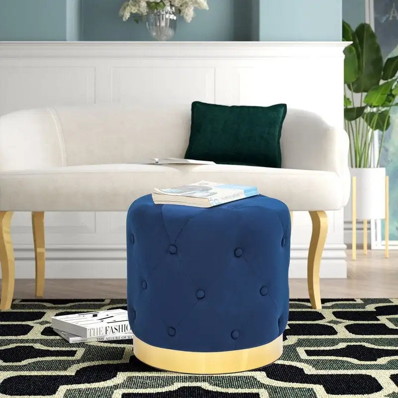 Tabouret pouf rond en velours, repose-pieds de vanité, base plaquée or