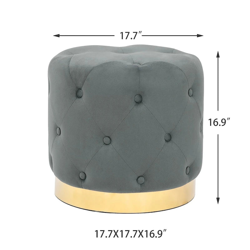 Tabouret pouf rond en velours, repose-pieds de vanité, base plaquée or