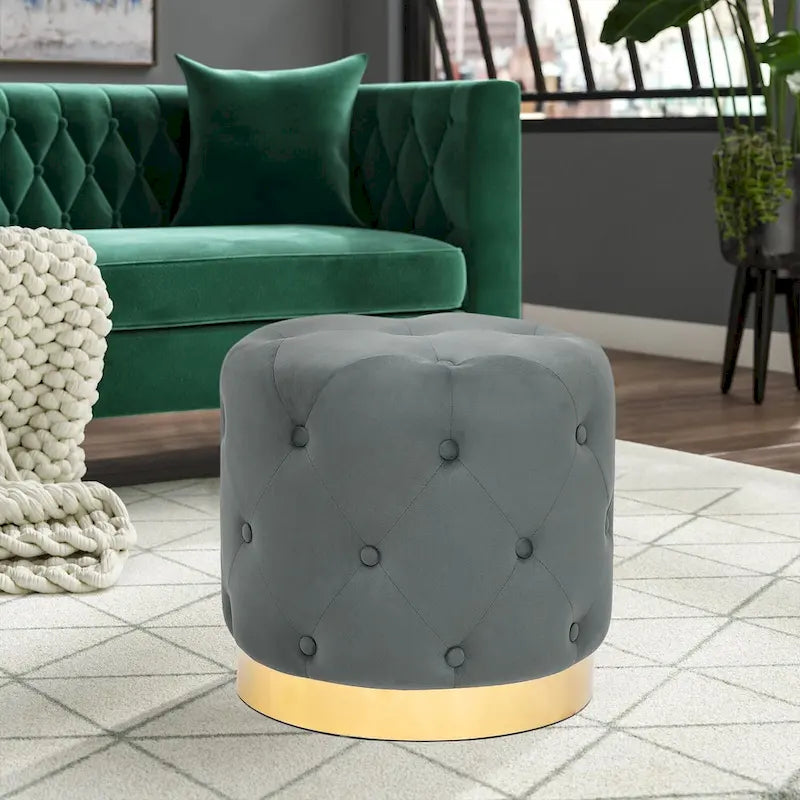 Tabouret pouf rond en velours, repose-pieds de vanité, base plaquée or