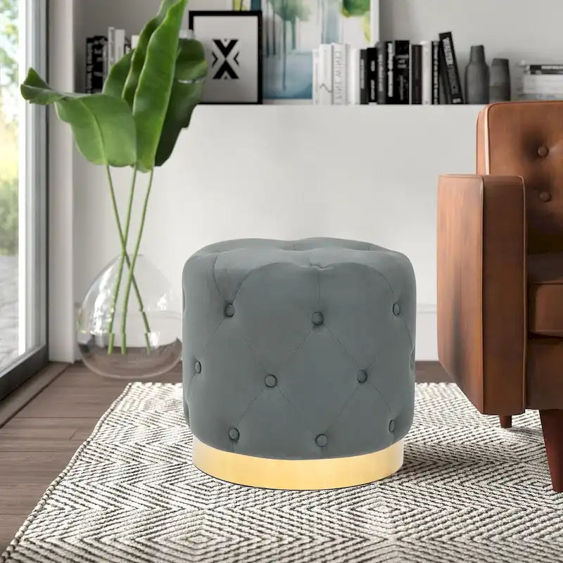 Tabouret pouf rond en velours, repose-pieds de vanité, base plaquée or