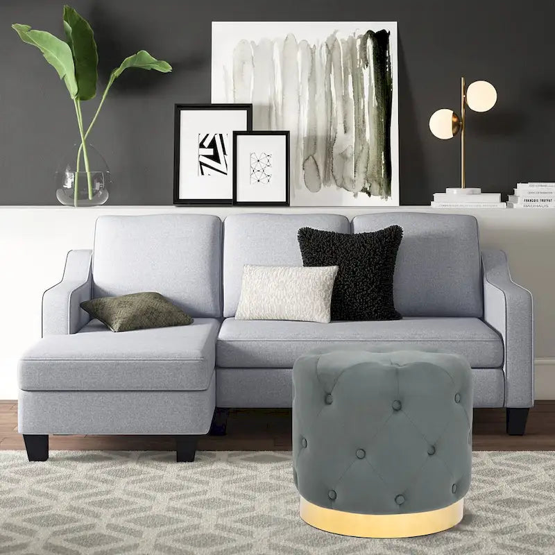 Tabouret pouf rond en velours, repose-pieds de vanité, base plaquée or