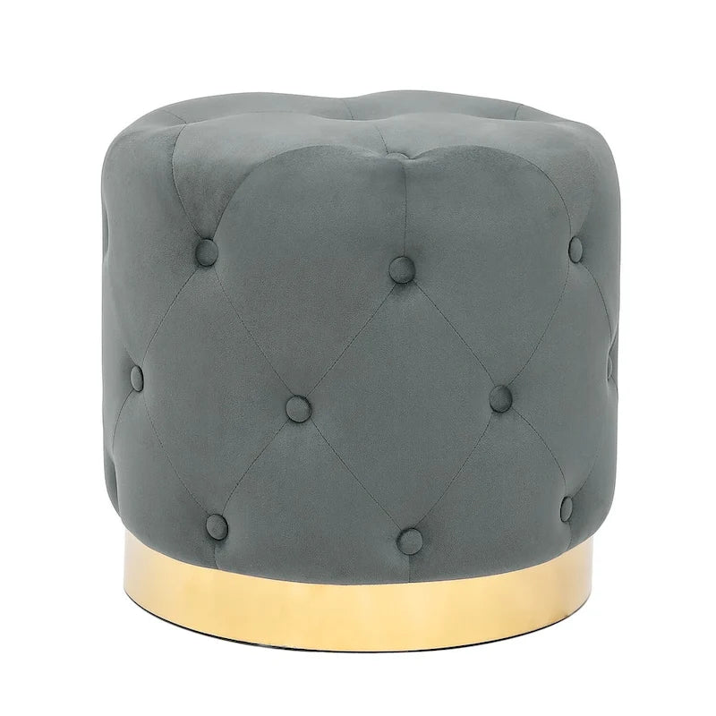 Tabouret pouf rond en velours, repose-pieds de vanité, base plaquée or
