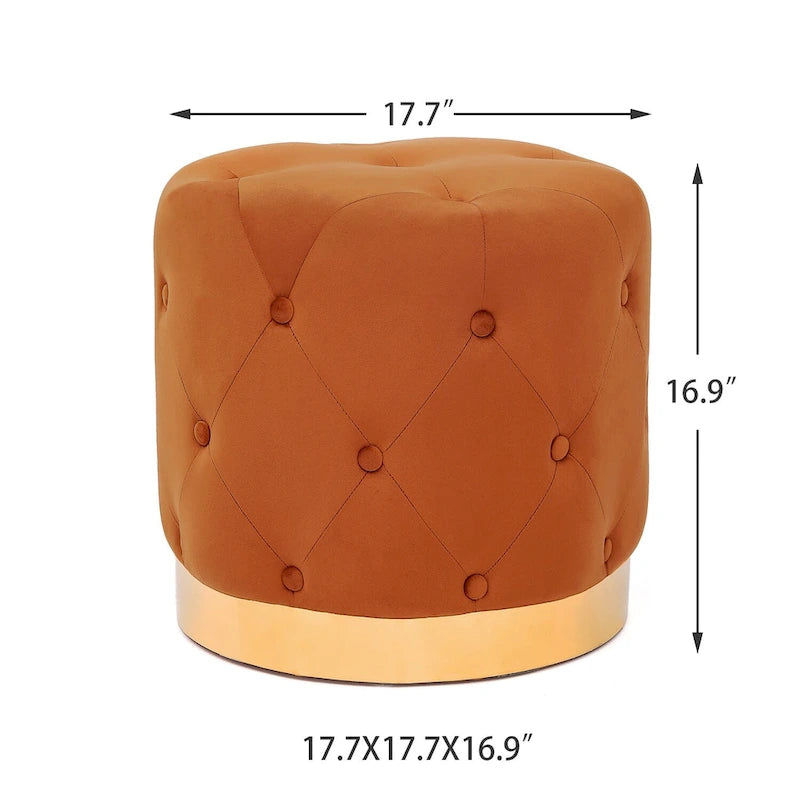 Tabouret pouf rond en velours, repose-pieds de vanité, base plaquée or