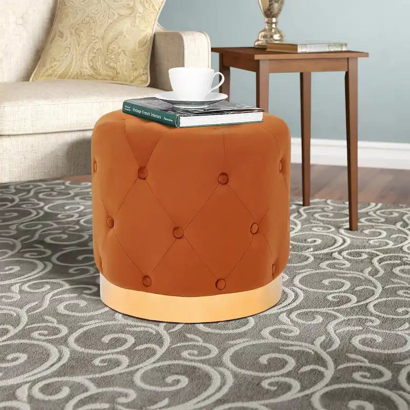 Tabouret pouf rond en velours, repose-pieds de vanité, base plaquée or