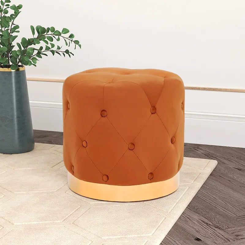 Tabouret pouf rond en velours, repose-pieds de vanité, base plaquée or