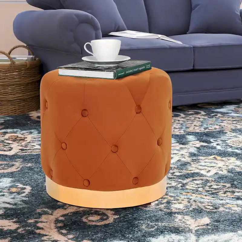 Tabouret pouf rond en velours, repose-pieds de vanité, base plaquée or