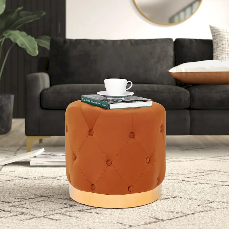 Tabouret pouf rond en velours, repose-pieds de vanité, base plaquée or