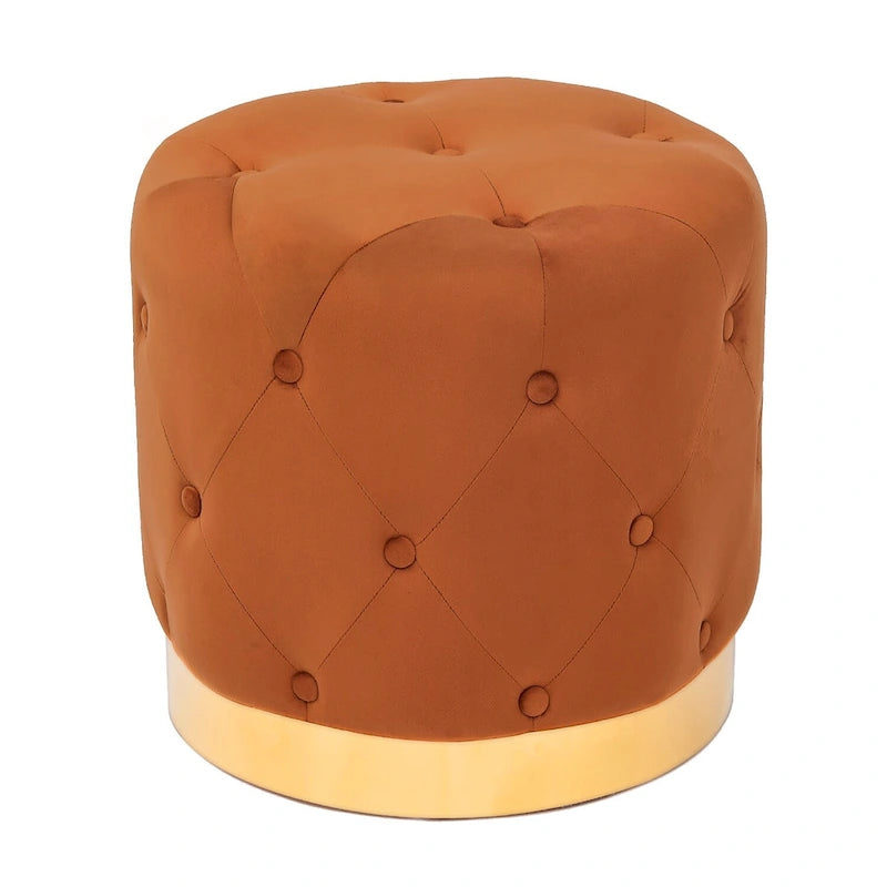 Tabouret pouf rond en velours, repose-pieds de vanité, base plaquée or