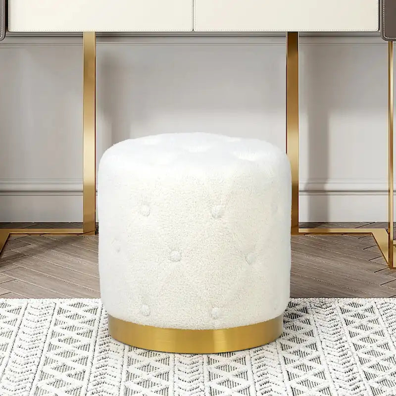 Tabouret pouf rond en velours, repose-pieds de vanité, base plaquée or