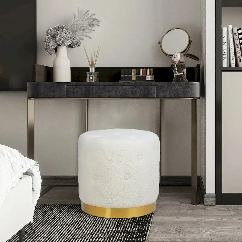 Tabouret pouf rond en velours, repose-pieds de vanité, base plaquée or