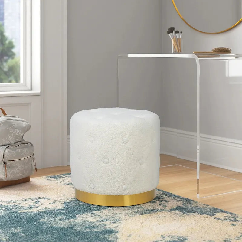 Tabouret pouf rond en velours, repose-pieds de vanité, base plaquée or